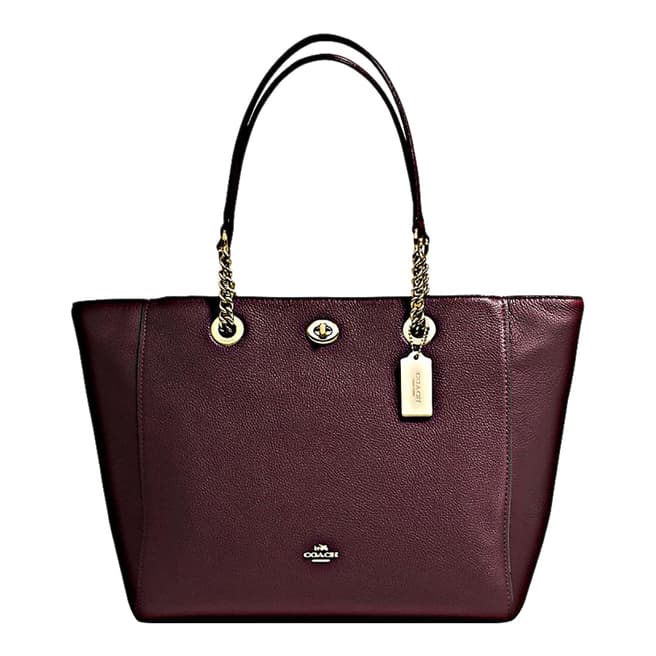 Coach Polished Pebble Leather Turnlock Chain Tote