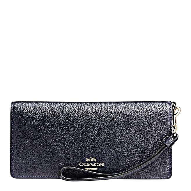 Coach Navy Polished Pebble Leather Slim Wallet
