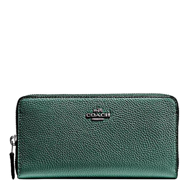 Coach Dark Turquoise Leather Small Accordion Zip Wallet