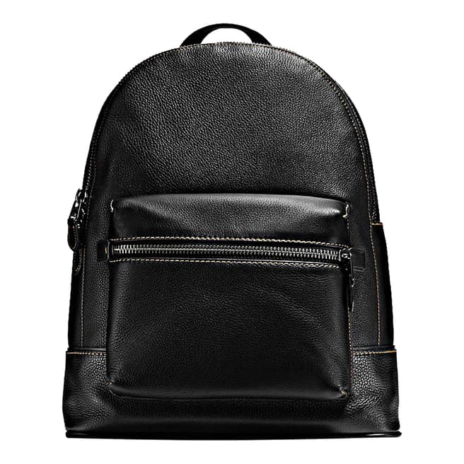 Coach Men's Black/Light Nickel Pebble Leather League Backpack