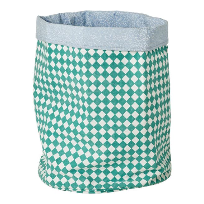 Rice Set of 2 Green Check Kids Fabric Storage Basket 