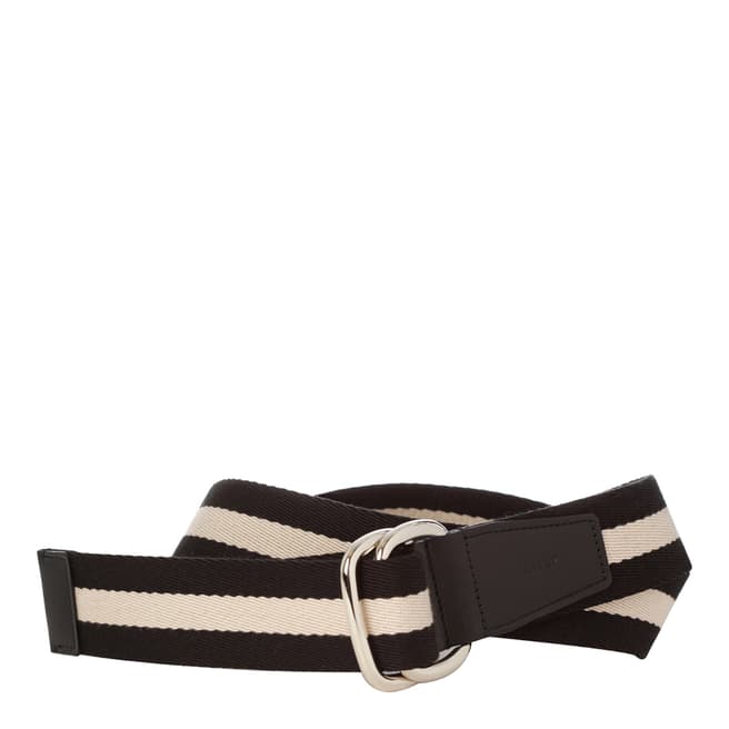 BALLY Mens Black/White Cotton & Leather Blythe Belt