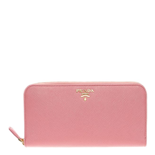 Prada Soft Pink Saffiano Shine Zip Around Wallet In Calf Leather