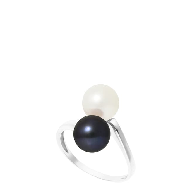 Manufacture Royale White Gold Ring with 2 Natural/Black Freshwater Pearls 7-8 mm