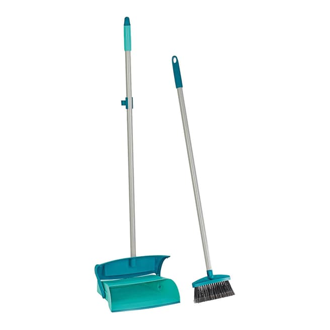 Leifheit Turquoise Long Handled Dust Pan Set with Closed Pan