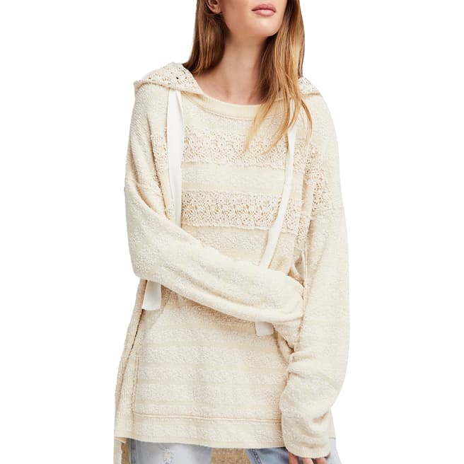 Free People White Ivory Candy Crochet Hoodie