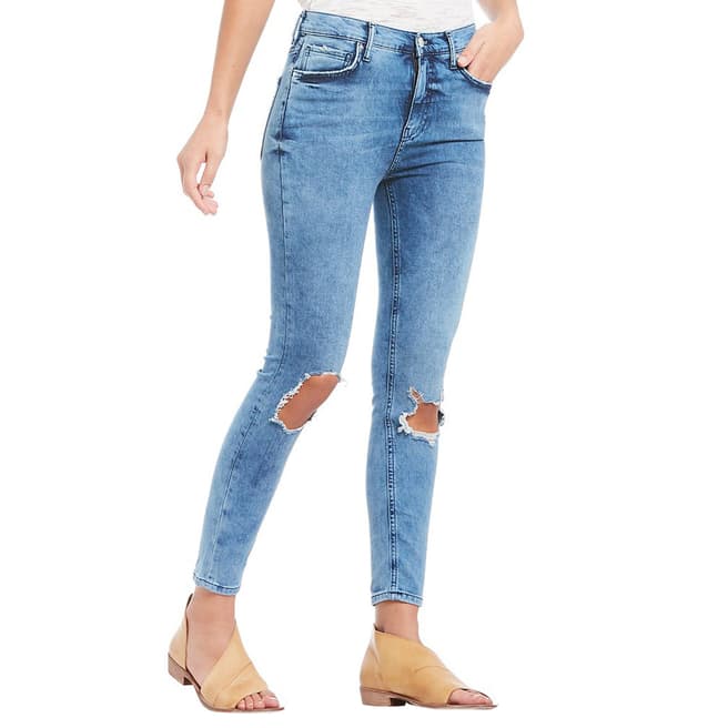 Free People Turquoise Busted Cotton Stretch Skinny Jeans