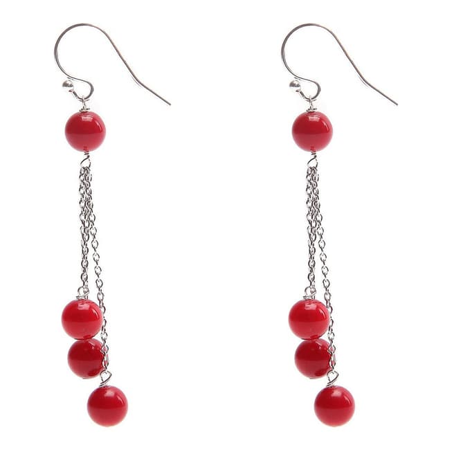 Alexa by Liv Oliver Red/Silver Coral Tassle Earrings