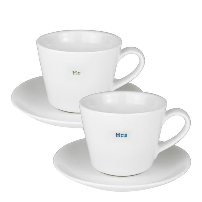 Keith Brymer Jones Set of 2 Espresso Cup & Saucer - Mr and Mrs in Gift Box