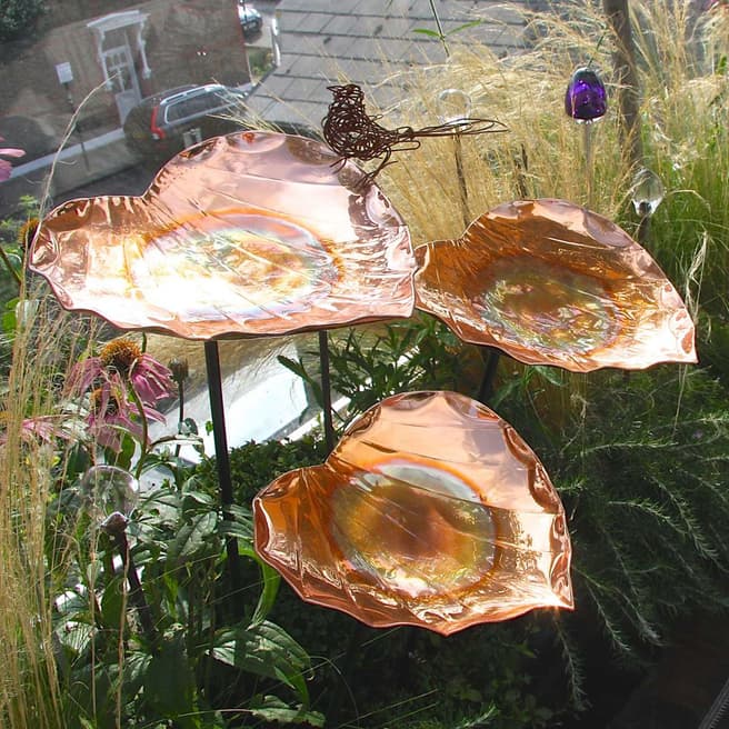 London Garden Design Set of 3 Copper Heart Bird Baths
