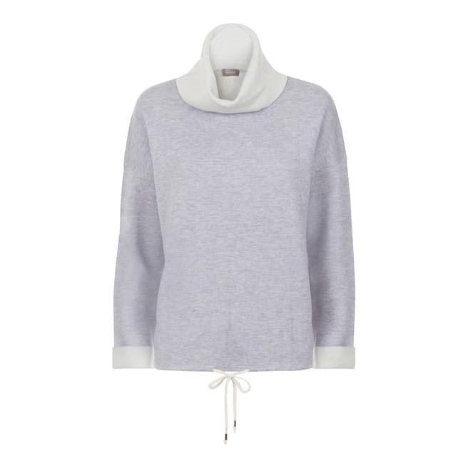 Jaeger Grey/Ivory Double Faced Roll Neck Jumper