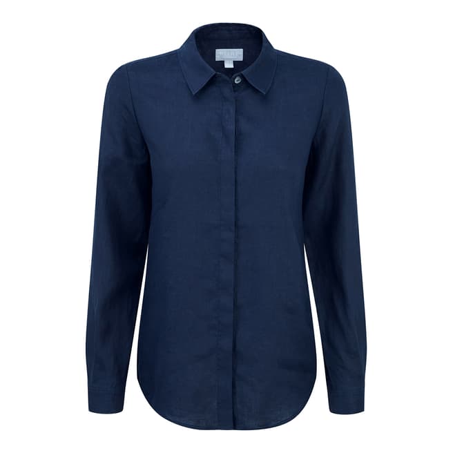 Pure Collection French Navy Laundered Linen Shirt