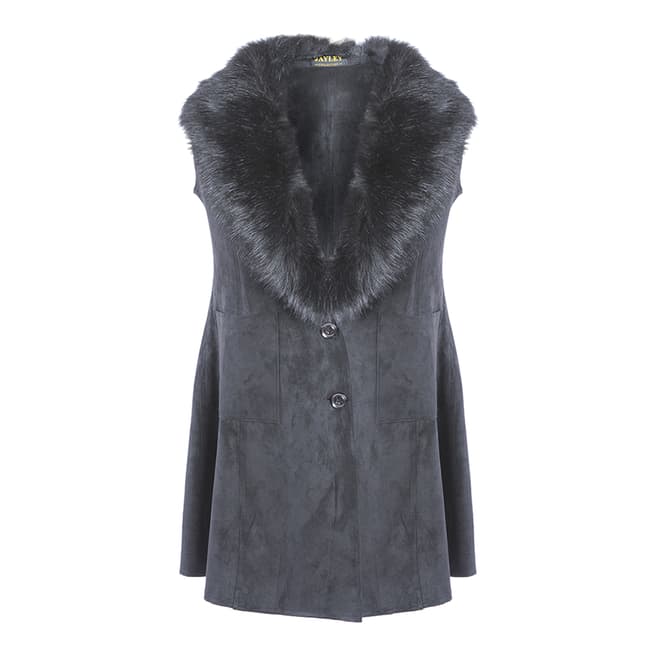 JayLey Collection Dark Grey Luxury Faux Fur Gilet