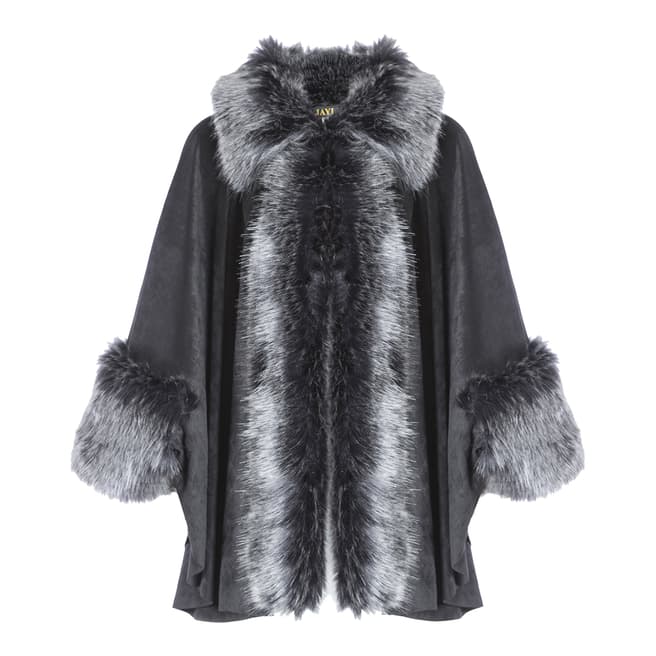JayLey Collection Charcoal/Light Grey Contrast Luxury Faux Fur Cape Coat