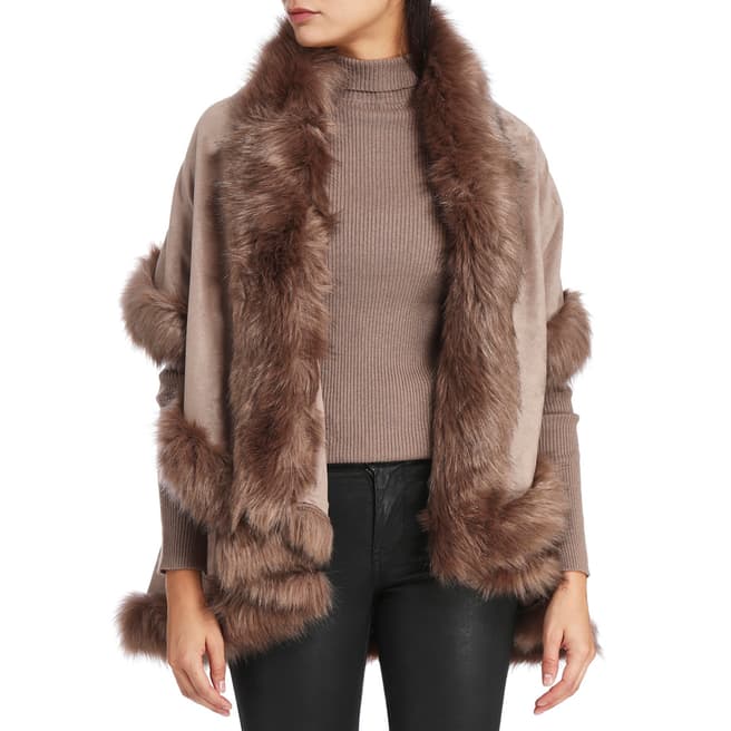 JayLey Collection Tan Luxury Faux Fur Cape Coat