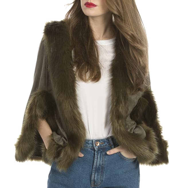 JayLey Collection Chocolate Brown Faux Fur Cape Jacket