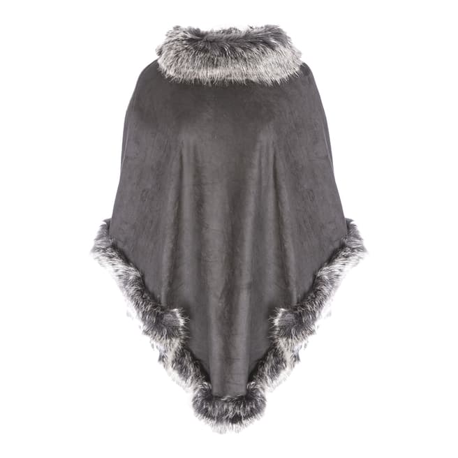 JayLey Collection Charcoal Faux Fur Poncho