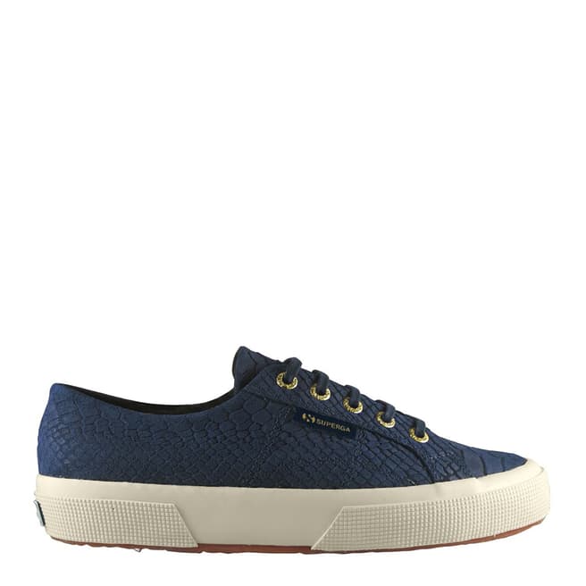 Superga Womens Blue Snakeskin Suede Fashion Trainers