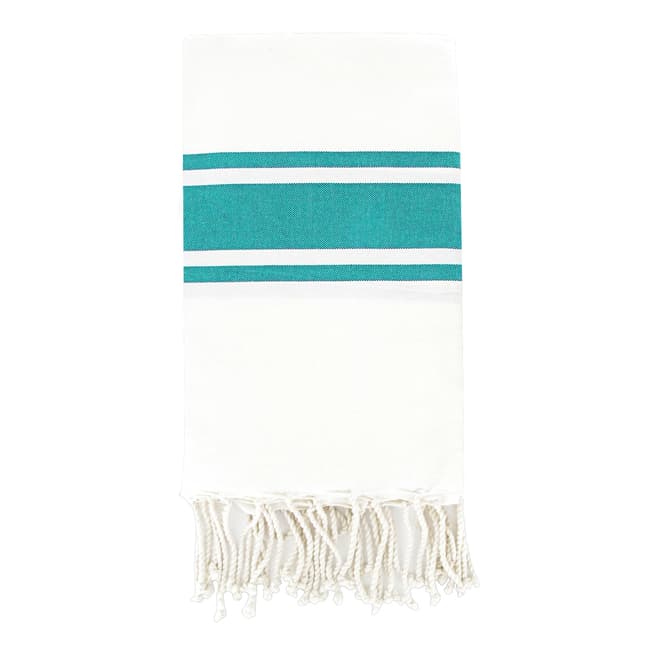 Febronie St Tropez Hammam Towel, White/Turquoise