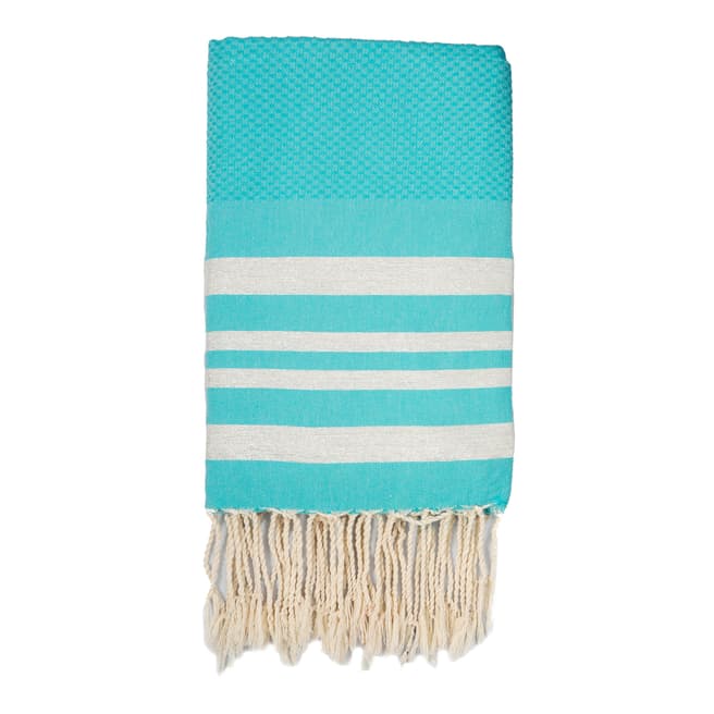 Febronie Hamptons Lurex Hammam Towel, Silver/Turquoise