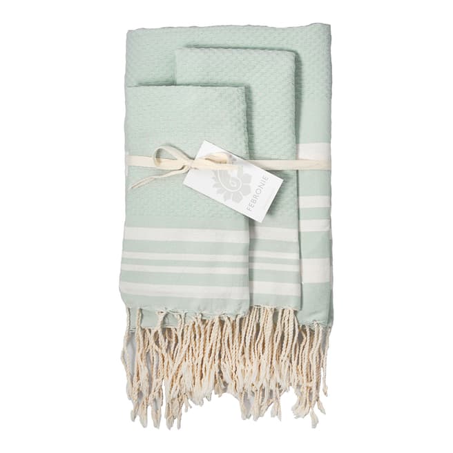 Febronie Hamptons Set of 3 Bathroom Hammam Towels, Eau de Nil