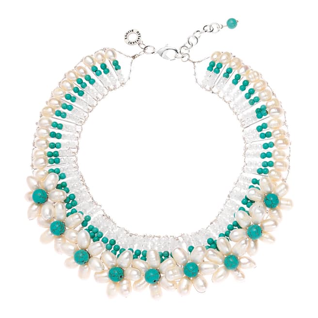 Ottaviani White/Turquoise Pearl Necklace