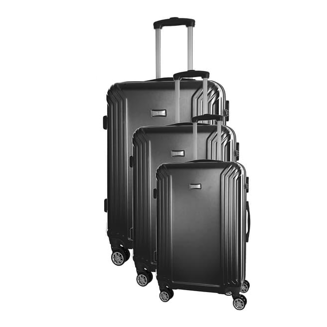 Platinium Black Set Of Three Kiree 8 Wheel Suitcases 46/56/66cm