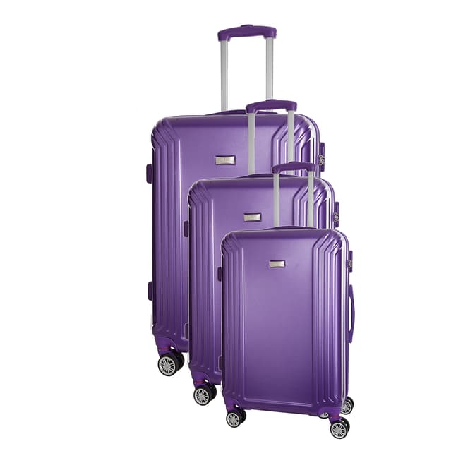 Platinium Violet Set Of Three Kiree 8 Wheel Suitcases 46/56/66cm