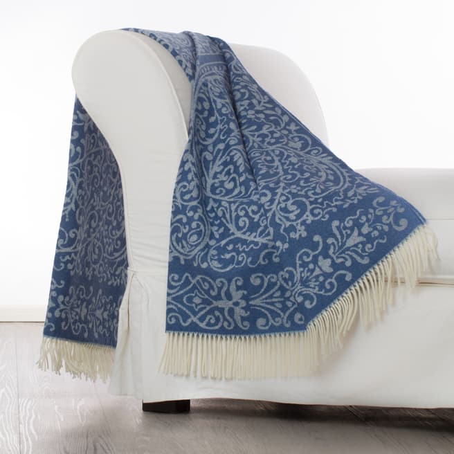 Lanerossi Cerulean Blue Lace Lambswool Throw 130x180cm