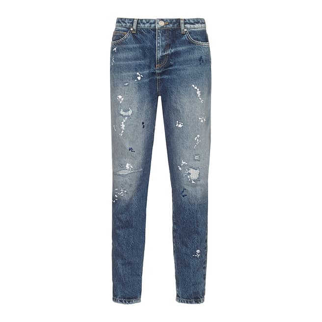 Zoe Karssen Denim Blue Paint All Over Boyfriend Jeans 