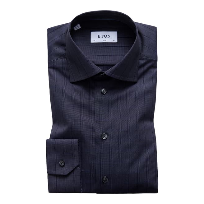 Eton Shirts Navy/Black Slim Striped Shirt