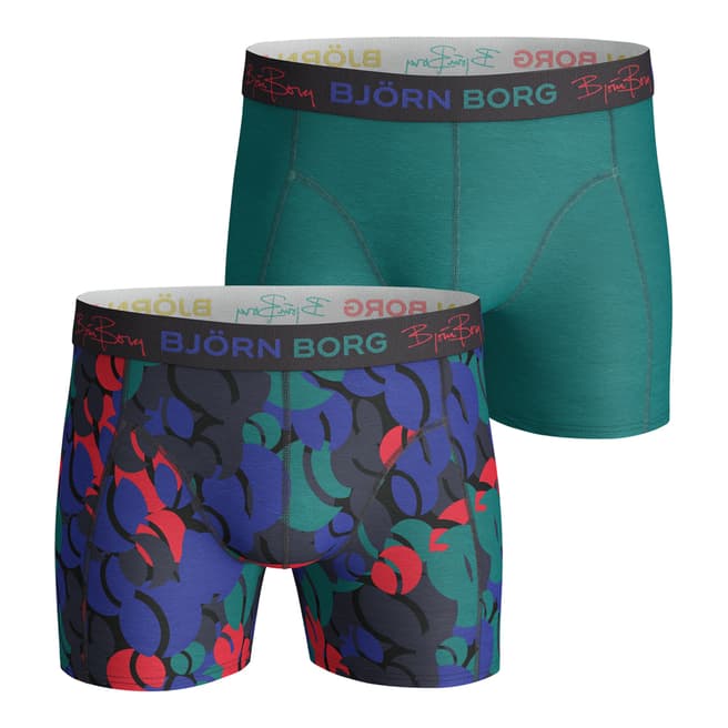 BJORN BORG Men's Green Multicoloured Tennis 2-Pack Boxer Shorts