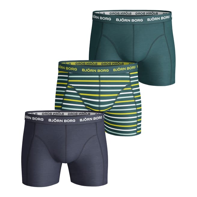 BJORN BORG Men's Green Stripe 3-Pack Boxer Shorts