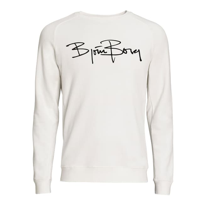 BJORN BORG Men's White Signature Long Sleeve Sweater