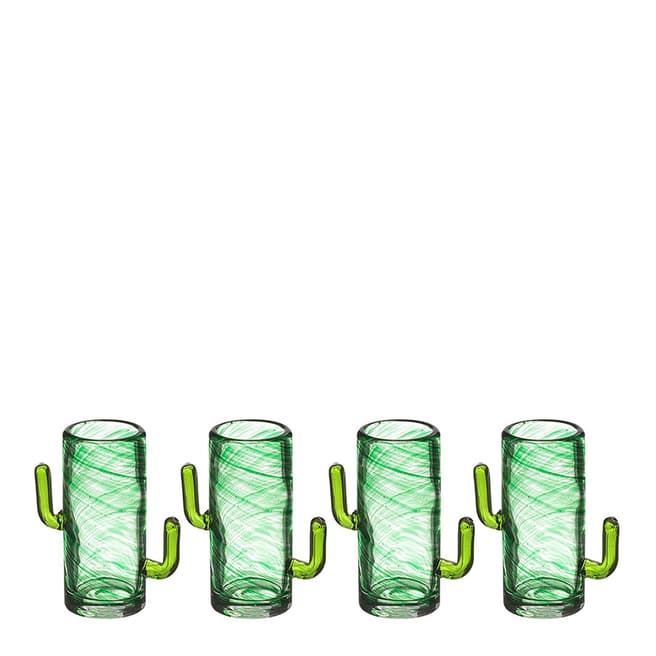 Summer Barware Set of 4 Cactus Double Shot Glasses, 50ml