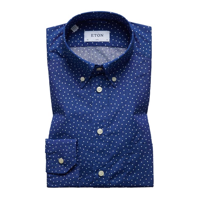 Eton Shirts Bright Blue Slim Polka Dot Shirt