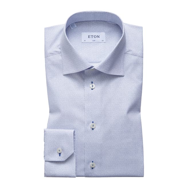 Eton Shirts White/Blue Slim Stitched Geometric Shirt