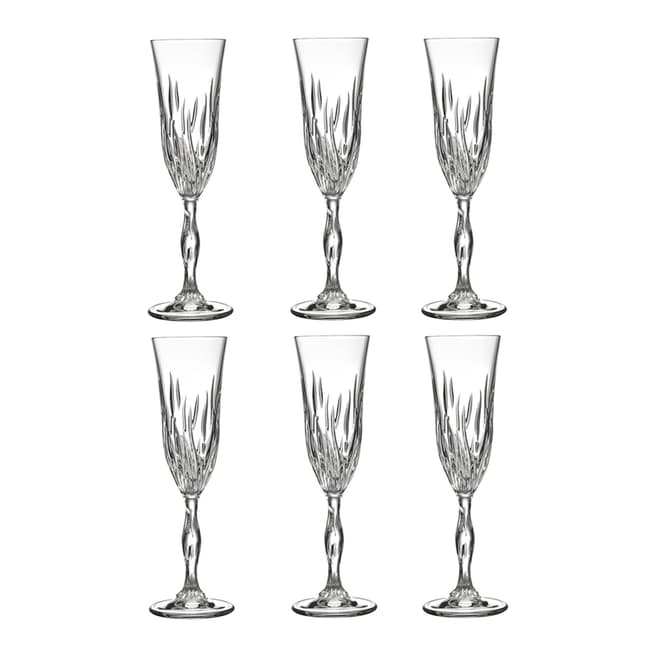 RCR Crystal Set of 6 Fire Crystal Champagne Flutes Glasses, 210ml