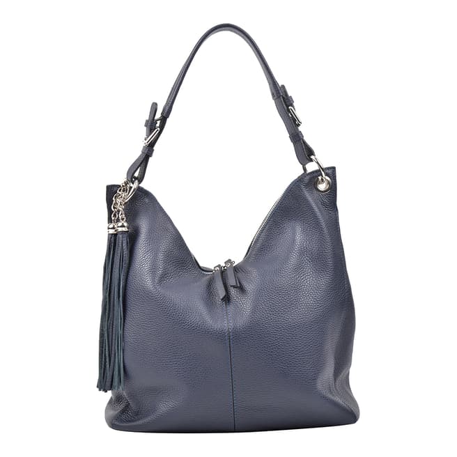 Carla Ferreri Navy Blue Leather Hobo Bag