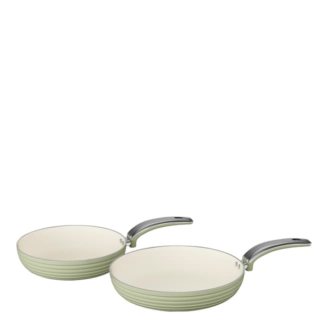 Swan Set of 2 Green Retro Frying Pans