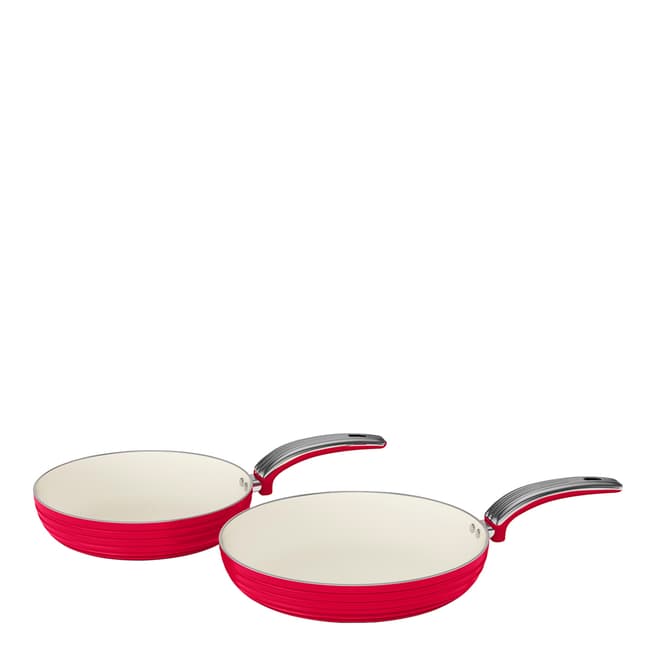 Swan Set of 2 Red Retro Frying Pans
