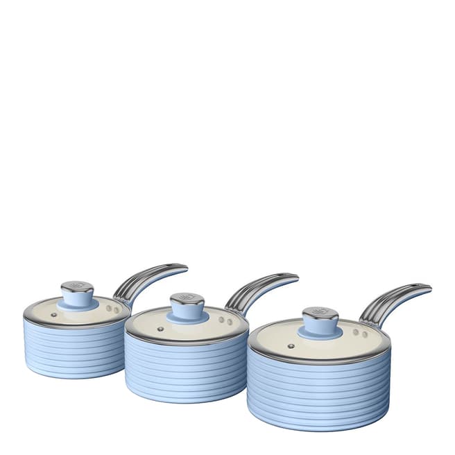 Swan Set of 3 Blue Retro Saucepans