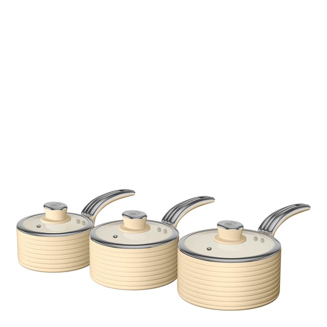Swan Cream Set of 3 Retro Saucepans