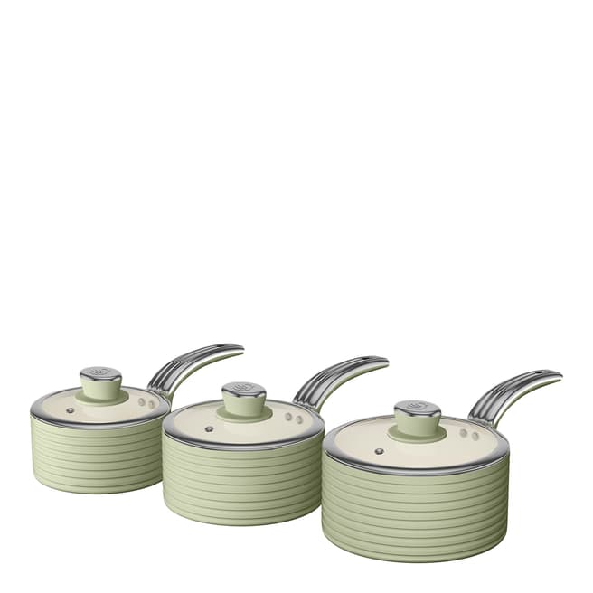 Swan Set of 3 Green Retro Saucepans