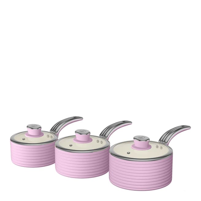Swan Set of 3 Pink Retro Saucepans