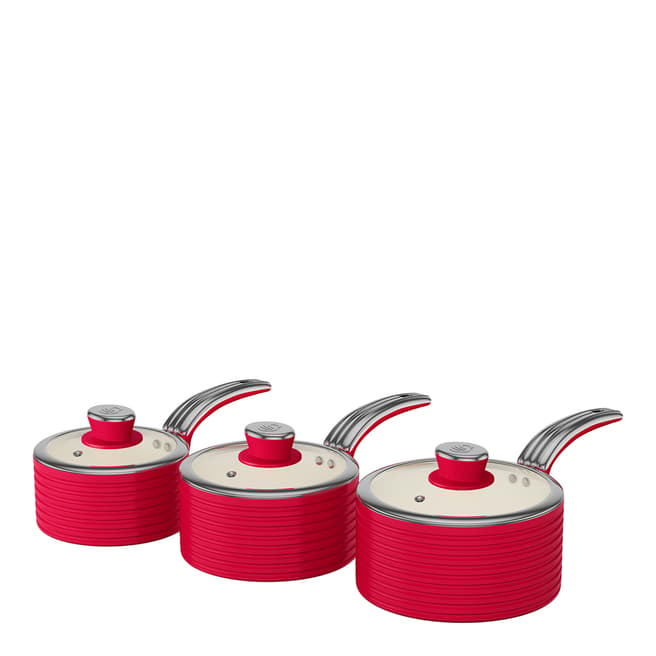 Swan Red Set of 3 Retro Saucepans