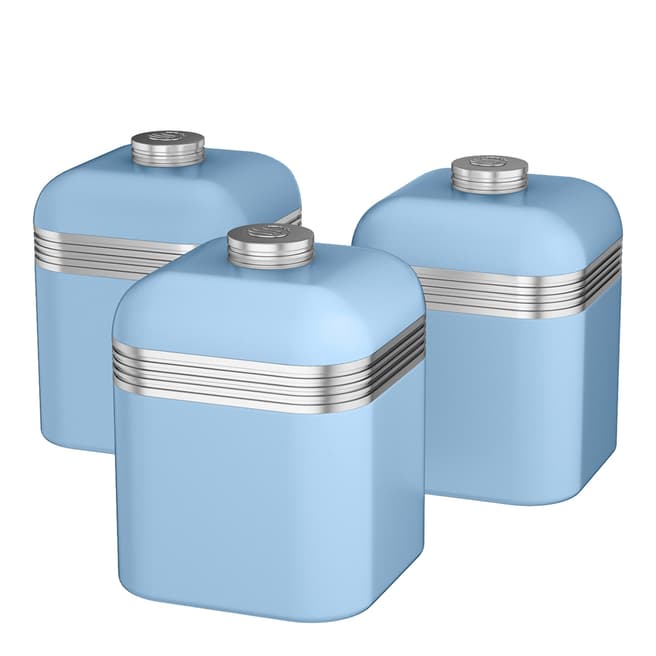 Swan Set of 3 Blue Retro Canisters