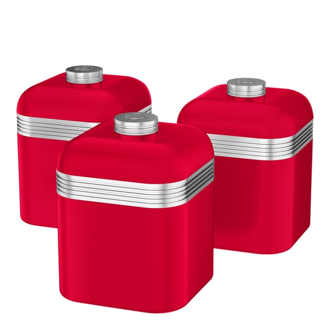 Swan Set of 3 Red Retro Canisters