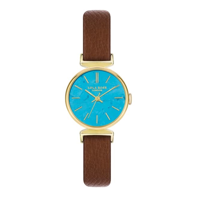 Lola Rose Women's Turquoise/Brown Leather Gold Tone Watch
