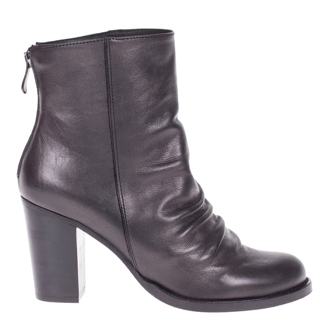 Roberto Botella Black Leather Ruched Front Ankle Boot